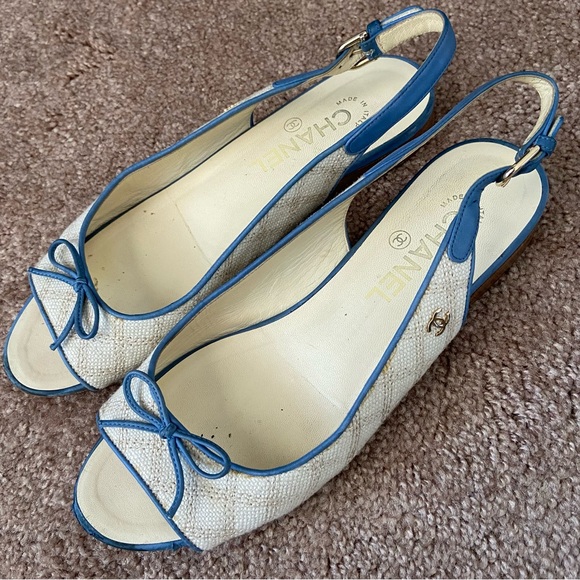 CHANEL CC Slingback Open Toe with Bow Sandals 37.5